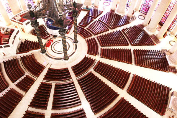Looking down into the main church seating area, Notre-Dame de la Paix Basilica, Yamoussoukro, Côte d'Ivoire